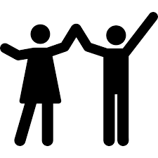 Clip art of two people standing together, hands raised